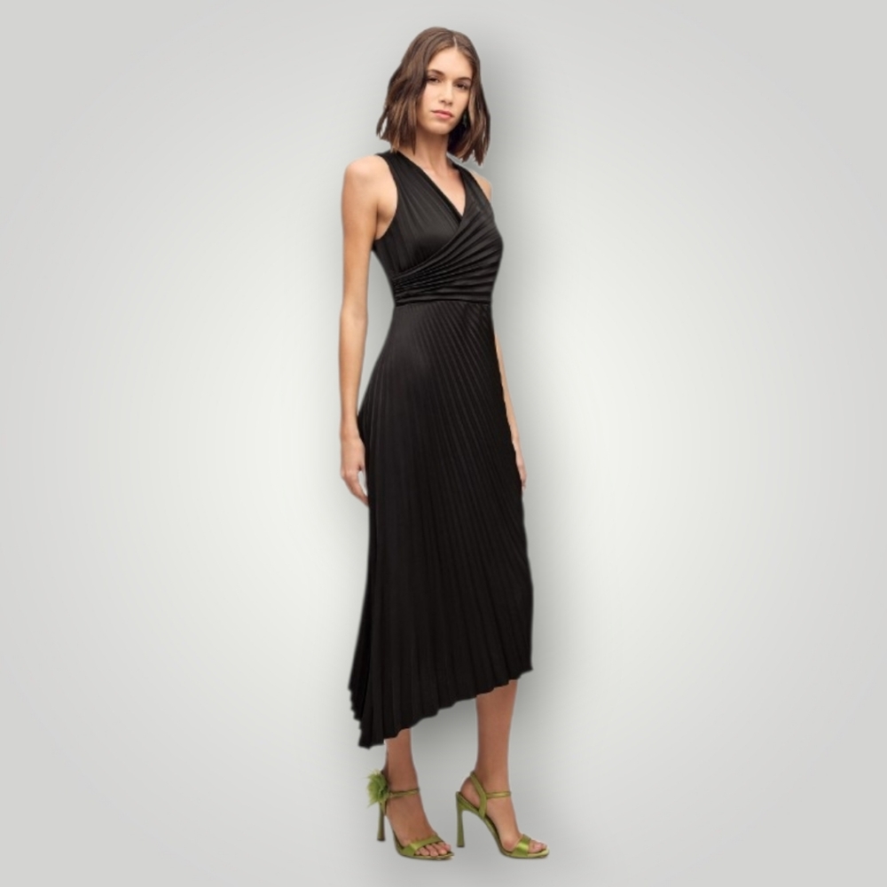 Sam Edelman Black Satin Pleated Maxi Dress 6 New Wedding Formal Midi